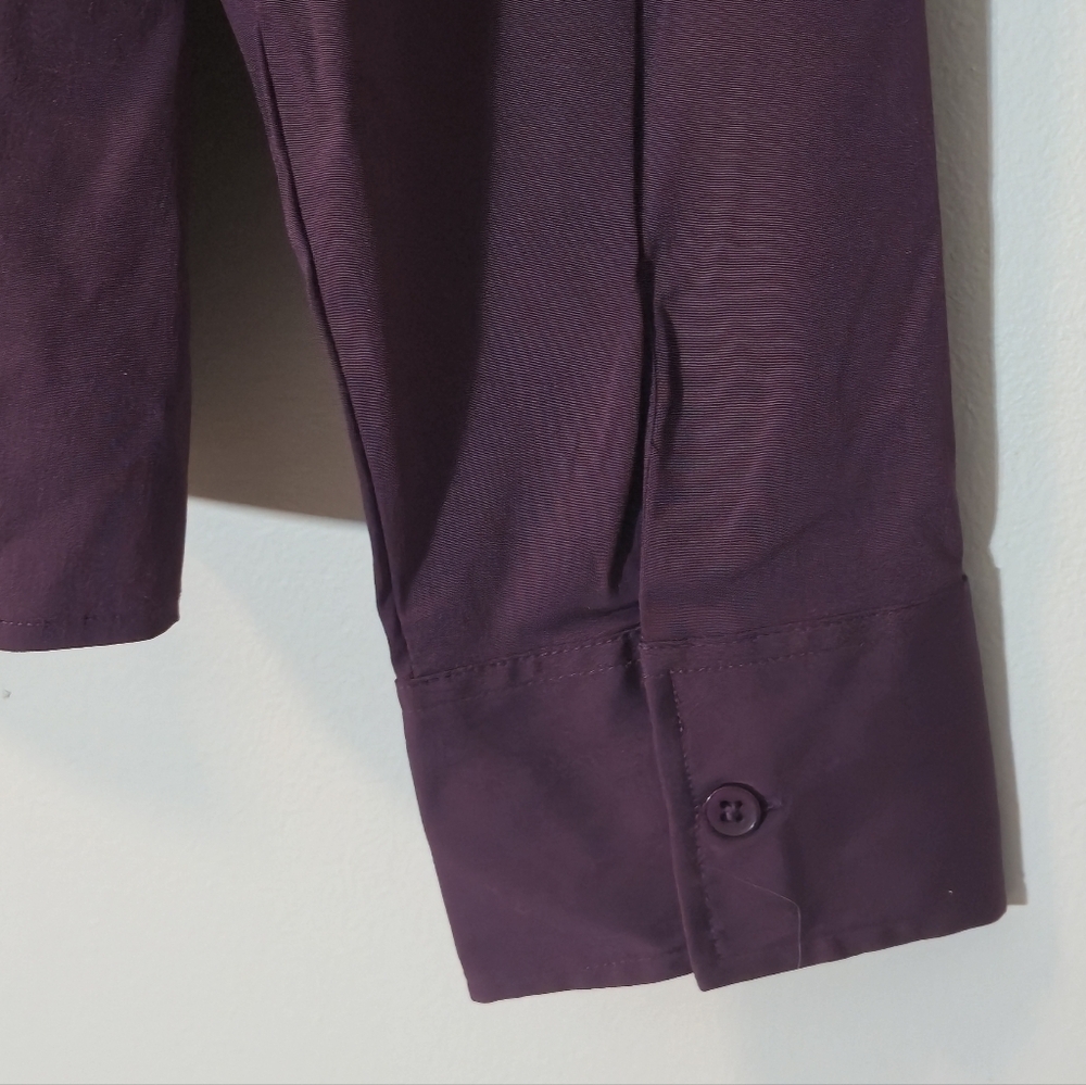 Reitmans XL Pleated Blouse Deep Plum Button-Up Stretch Y2K Retro Office Minimal - Picture 10 of 13